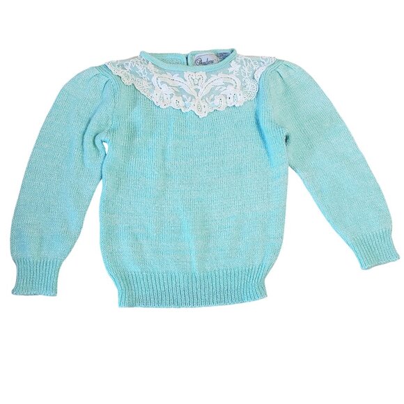 Vintage 80s Andene Mint Green Sweater Womens S Lace Grannycore Retro Feminine - Picture 1 of 7